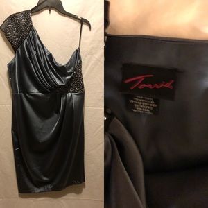 Torrid Black/Pewter satin dress w/beading detail